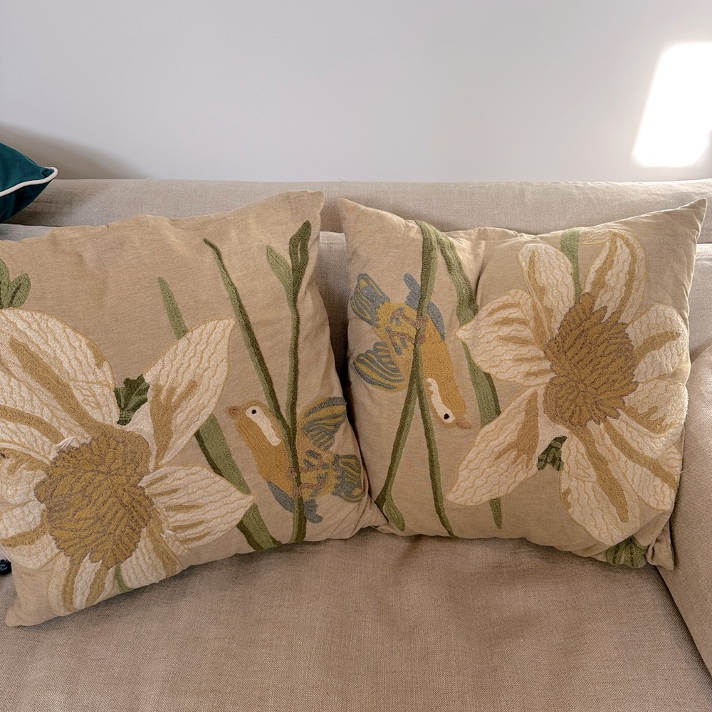 2 x beautiful embodied Pottery Barn Pillows 20”x20”
